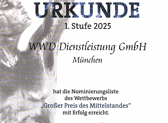 Urkunde WWD Nominierung