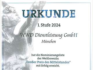 Urkunde WWD Nominierung