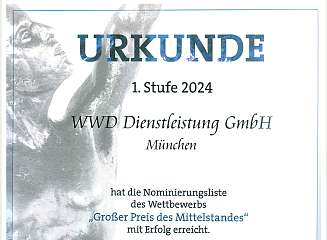 Urkunde WWD Nominierung